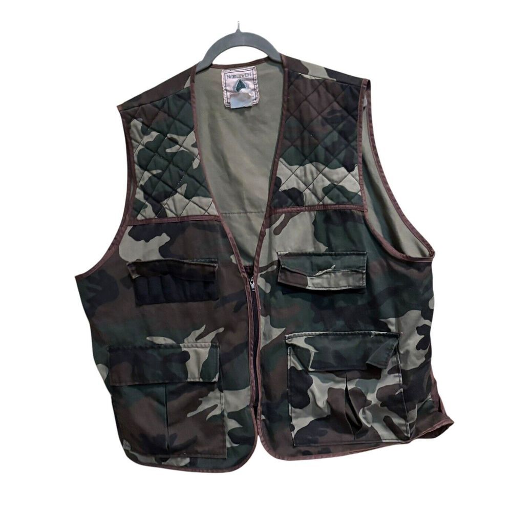 Northwest Territory Mens Hunting Vest XL Green‎ Camo Game Pouch Pockets Outdoors